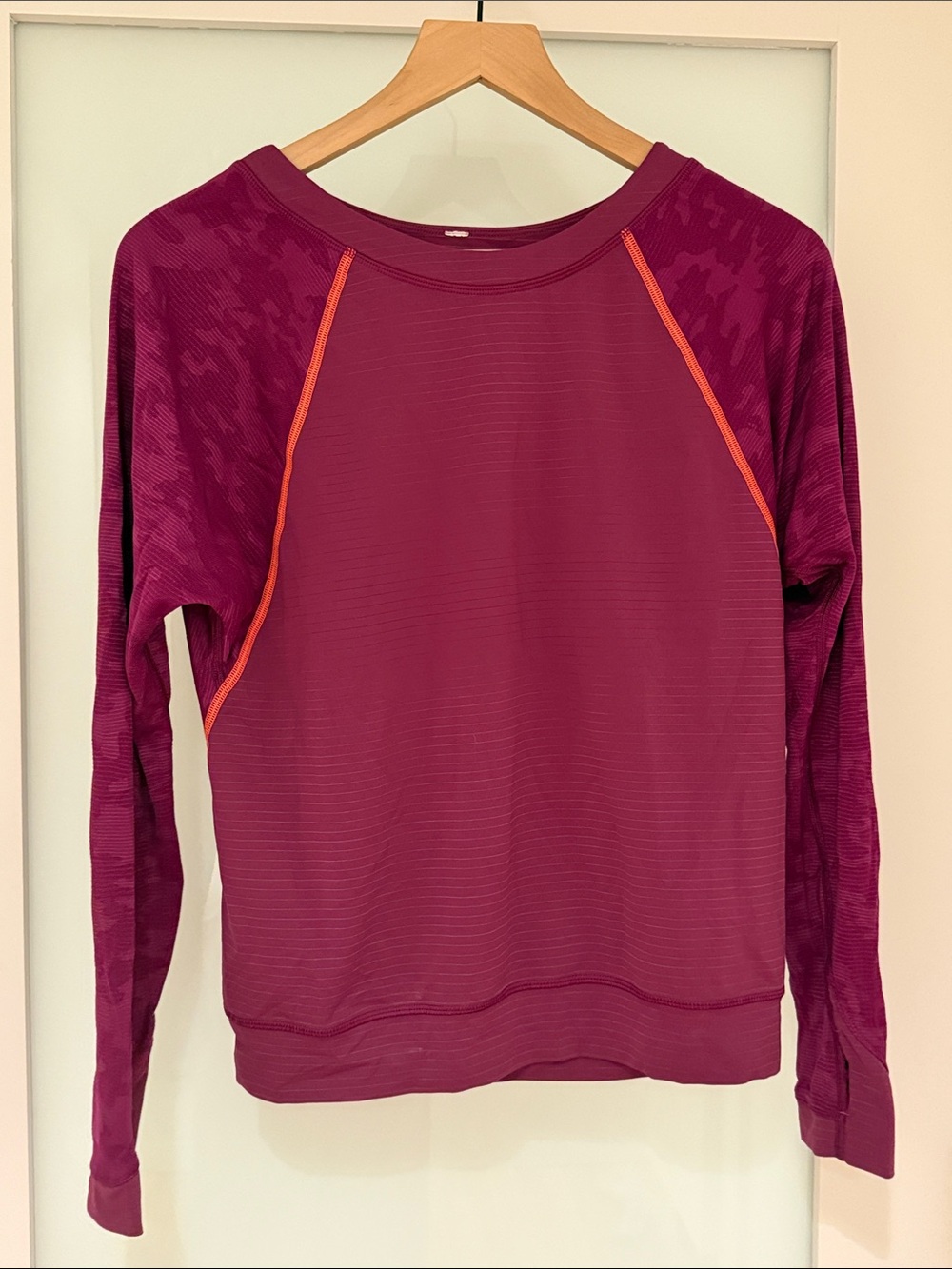 Lululemon Women's Long-Sleeve Performance Top - Berry with Orange Trim